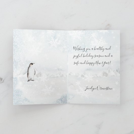 Arctische pinguïn Blustering Winter Scene Snowflak Feestdagen Kaart (Binnen)
