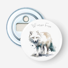 Arctische schoonheid: Winter Fox custom Button Flesopener