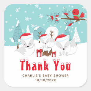 Arctische Vossen Kerst Baby Shower Bedankt Vierkante Sticker