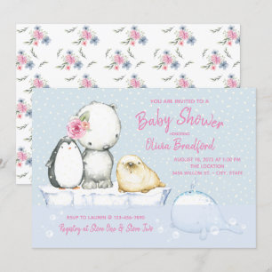 Arctische Vrienden Winter Baby Shower Uitnodiginge Kaart