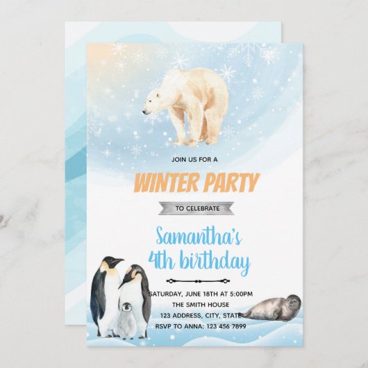 Arctische winterfeest thema uitnodiging (Voorkant / Achterkant)