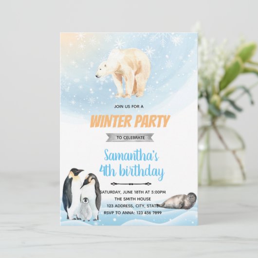 Arctische winterfeestthema uitnodiging (Staand voorkant)