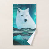 Arctische wolf en magische nacht met noorderlicht bad handdoek (Handdoek)