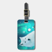 Arctische wolf en magische nacht met noorderlicht bagagelabel (Voorkant verticaal)