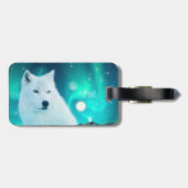 Arctische wolf en magische nacht met noorderlicht bagagelabel (Achterkant horizontaal)
