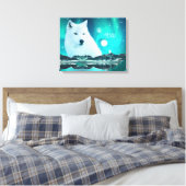 Arctische wolf en magische nacht met noorderlicht canvas afdruk (Insitu (Slaapkamer))