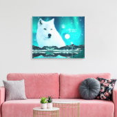 Arctische wolf en magische nacht met noorderlicht canvas afdruk (Insitu (Woonkamer))