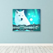 Arctische wolf en magische nacht met noorderlicht canvas afdruk (Insitu (Houten vloer))