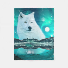 Arctische wolf en magische nacht met noorderlicht fleece deken