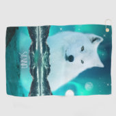 Arctische wolf en magische nacht met noorderlicht golfhanddoek (Horizontaal)