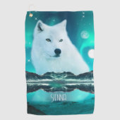 Arctische wolf en magische nacht met noorderlicht golfhanddoek (Voorkant)