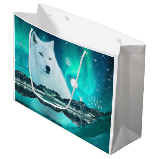 Arctische wolf en magische nacht met noorderlicht groot cadeauzakje (Voorkant Gekanteld)
