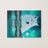 Arctische wolf en magische nacht met noorderlicht legpuzzel (Horizontaal)