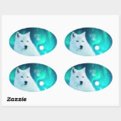 Arctische wolf en magische nacht met noorderlicht ovale sticker (Vel)