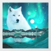 Arctische wolf en magische nacht met noorderlicht raamsticker (Vel)