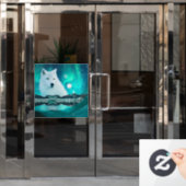 Arctische wolf en magische nacht met noorderlicht raamsticker (Kantoordeur)