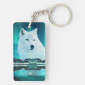 Arctische wolf en magische nacht met noorderlicht sleutelhanger (achterkant)