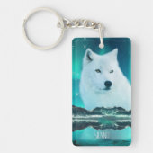Arctische wolf en magische nacht met noorderlicht sleutelhanger (Voorkant)