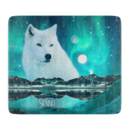 Arctische wolf en magische nacht met noorderlicht snijplank