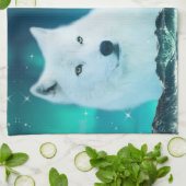 Arctische wolf en magische nacht met noorderlicht theedoek (Gevouwen)