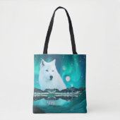 Arctische wolf en magische nacht met noorderlicht tote bag (Voorkant)