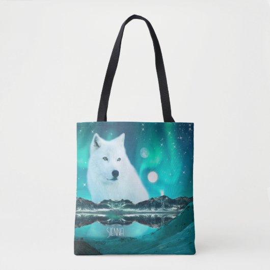 Arctische wolf en magische nacht met noorderlicht tote bag (Voorkant)
