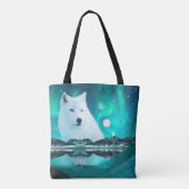 Arctische wolf en magische nacht met noorderlicht tote bag (Achterkant)