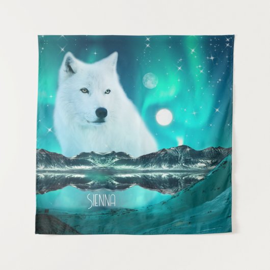 Arctische wolf en magische nacht met noorderlicht wandkleed (Voorkant)