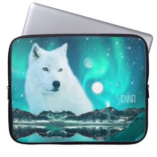 Arctische wolf 's nachts met noorderlicht laptop sleeve