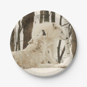 Arctische wolven in Borden van winterpapier Papieren Bordje