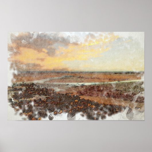 Ardrossan Beach Zonsondergang Aquarel Poster (Voorkant)