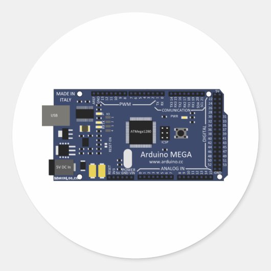Arduino Mega Ronde Sticker (Voorkant)