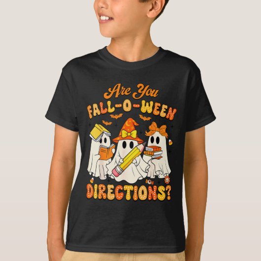 Are You Fall-o-ween Directions Funny Ghost Teacher T-shirt (Voorkant)