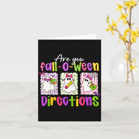 Are You Fall-o-ween Directions Soky Cute Ghost Tea Kaart (Gele Bloem)