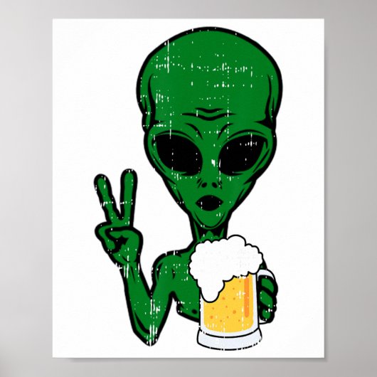 Area-51 Alien Beer Peace Sign Lazy Drink Hallow Poster (Voorkant)