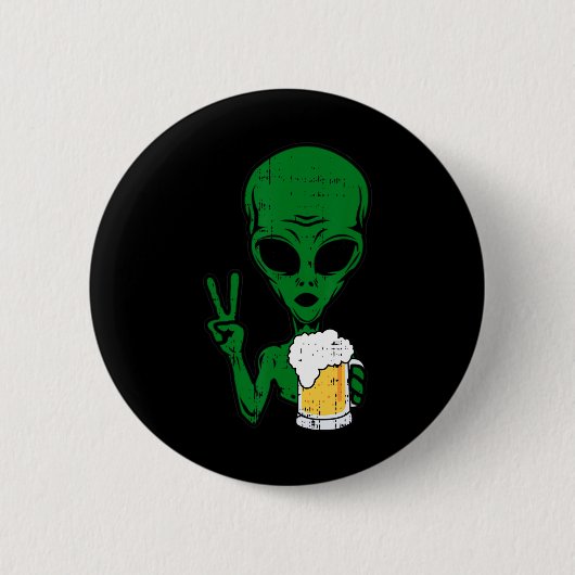 Area-51 Alien Beer Peace Sign Lazy Drink Hallow Ronde Button 5,7 Cm (Voorkant)