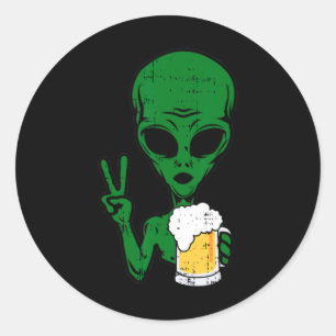 Area-51 Alien Beer Peace Sign Lazy Drink Hallow Ronde Sticker