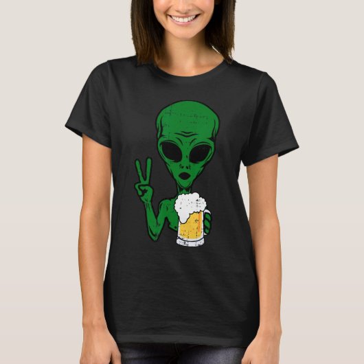 Area-51 Alien Beer Peace Sign Lazy Drink Hallow T-shirt (Voorkant)