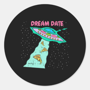 Area-51 Alien Ruimteschip Pizza Dream Date Easy Ha Ronde Sticker