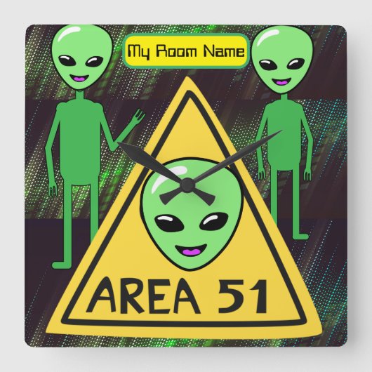 Area 51 Aliens welkom in Roswell New Mexico time Vierkante Klok (Voorkant)