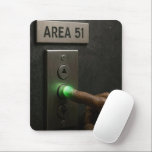 Area 51 Elevator Button Muismat<br><div class="desc">A dark brown wrinkled alien hand presses a glowing green button labeled 'Area 51' on an elevator panel,  sparking curiosity about the secrets of the location</div>