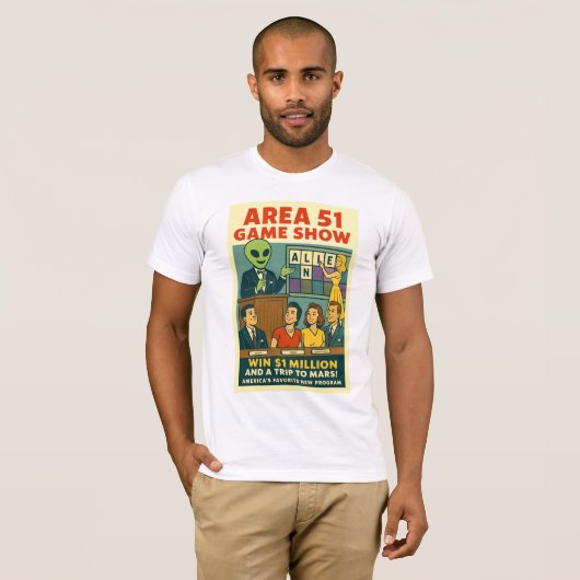 Area 51 Game Show Roswell Aliens 1950's Retro T-shirt (Voorkant volledig)