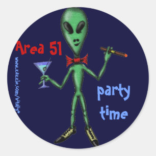 Area 51 grappig feest buitenaards cartoon art stic ronde sticker