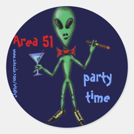 Area 51 grappig feest buitenaards cartoon art stic ronde sticker (Voorkant)