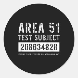 Area 51 Test Subject 4828 Alien Abduction Hallowee Ronde Sticker