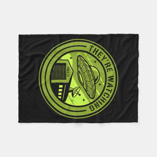 Area 51 They're Watching Alien Believer Batch Ufo  Fleece Deken (Voorkant (Horizontaal))