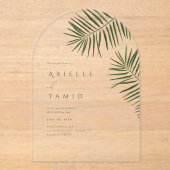 Areca Modern Waterverf Palm Wedding Acryl Uitnodigingen (Voorkant)
