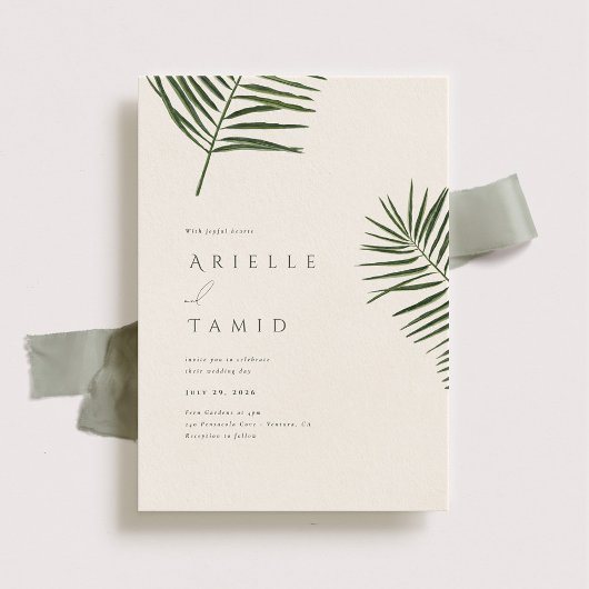 Areca Modern Waterverf Palm Wedding Kaart