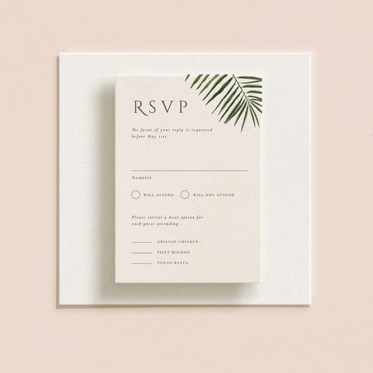 Areca Modern Waterverf Palm Wedding RSVP Kaart