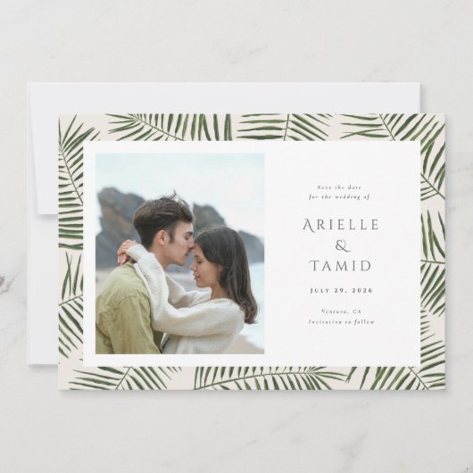 Areca Modern Waterverf Palm Wedding Save the Date (Voorkant)